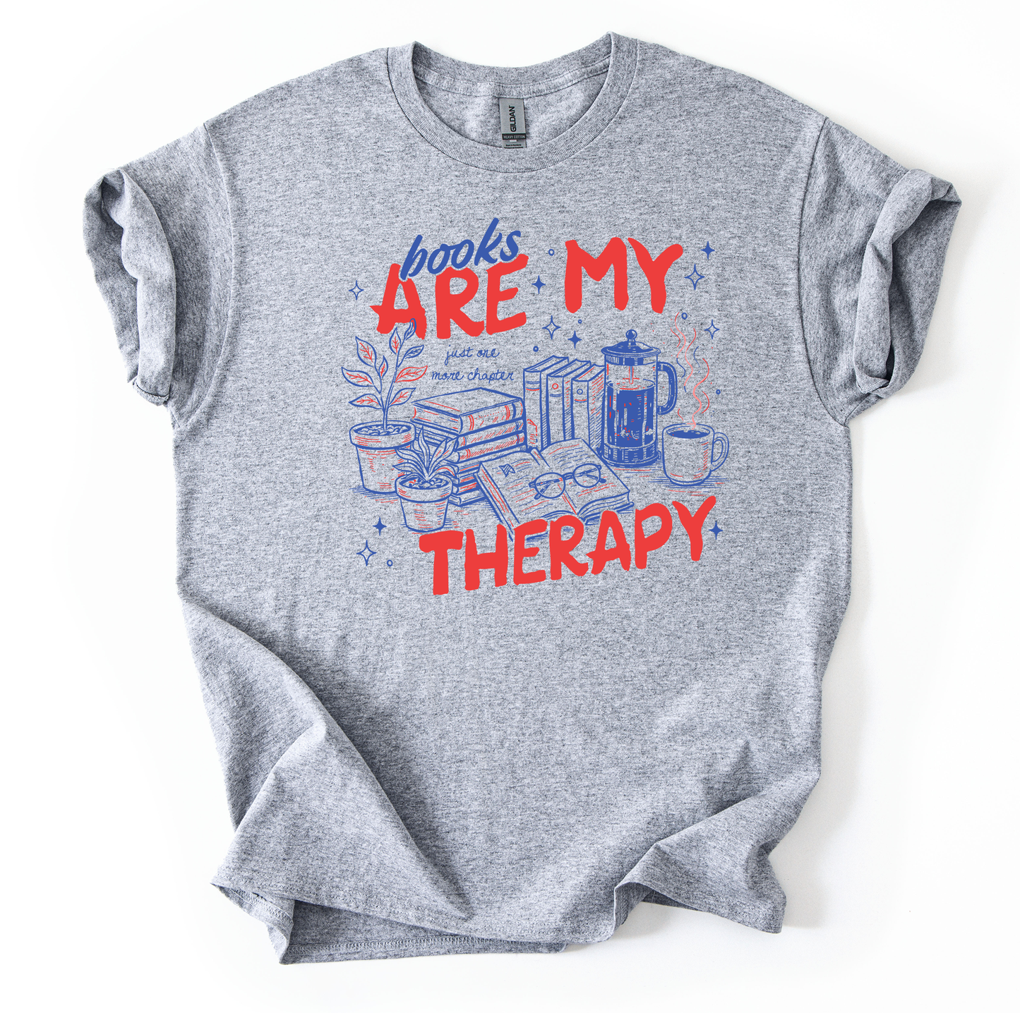 Books Therapy Unisex Sports Grey Gildan T shirt