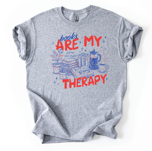 Books Therapy Unisex Sports Grey Gildan T shirt