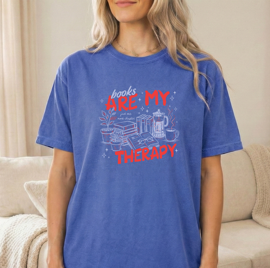 Books Therapy Unisex Comfort Colors Flo Blue T shirt