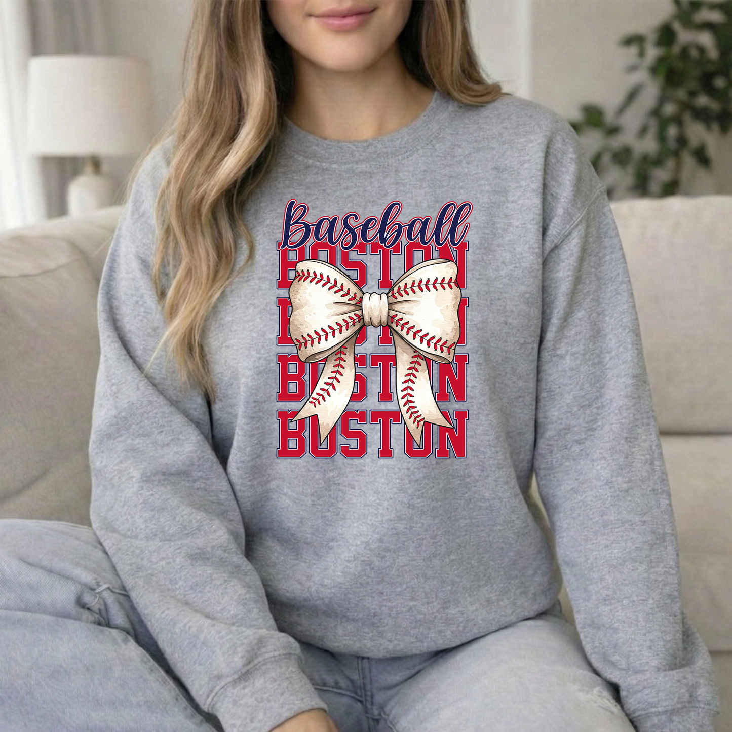 Boston Boston Baseball YOUTH Sports Grey Gildan Crewneck Sweatshirt