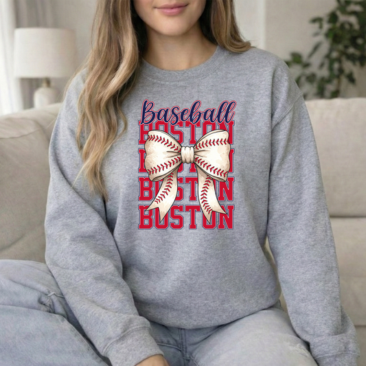 Boston Boston Baseball YOUTH Sports Grey Gildan Crewneck Sweatshirt