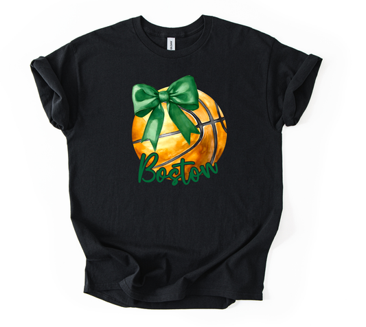 Boston Green Bow Gildan Unisex Black Tshirt