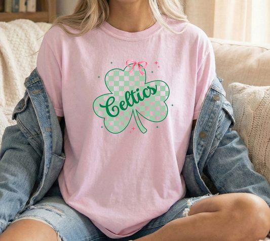Celtics Checkered Clover Blossom Comfort Colors Tshirt