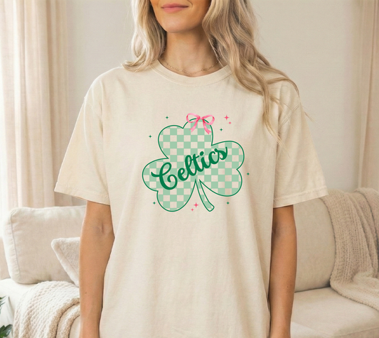 Celtics Checkered Clover Ivory Comfort Colors Tshirt