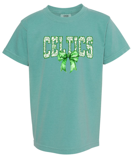 Celtics Floral YOUTH Seafoam Comfort Colors T shirt