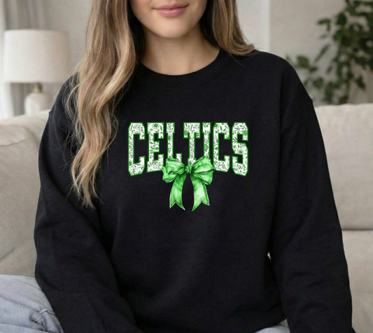 Celtics green bow black Gildan Crewneck Sweatshirt