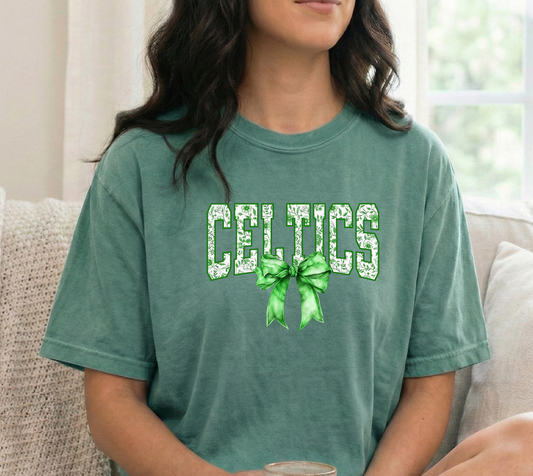 Celtics green bow light green unisex comfort colors tshirt
