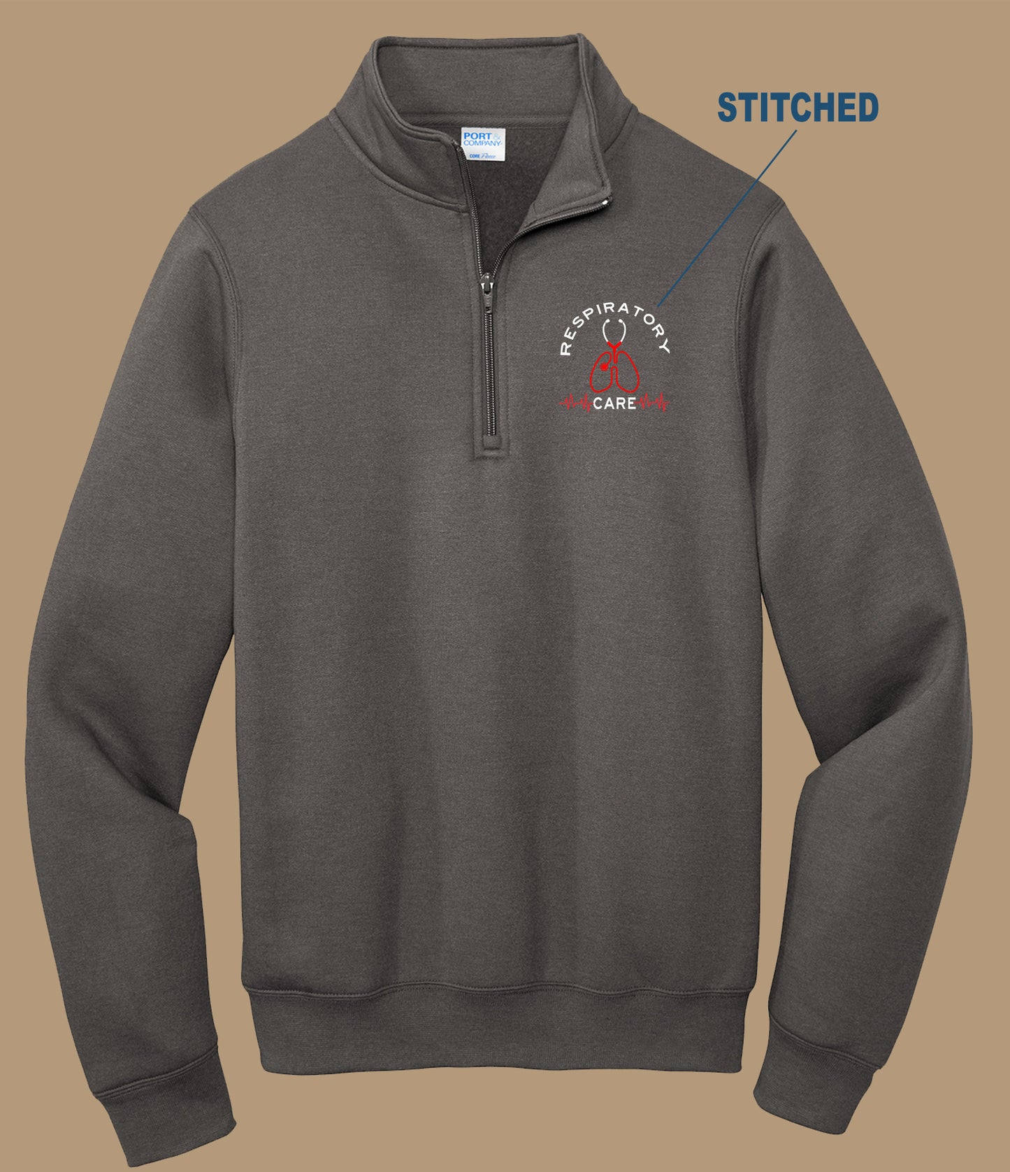 Resp. Care Port & Co. Embroidered 1/4 zip Fleece Pullover