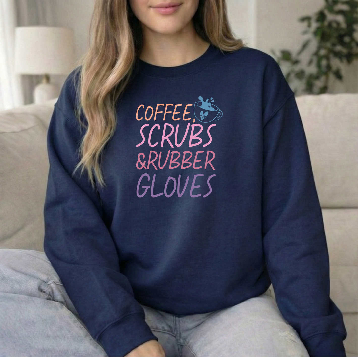Coffee Scrubs Navy crewneck sweatshirt