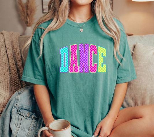 Dance Bright checkered Seafoam YOUTH Comfort Colors Tshirt