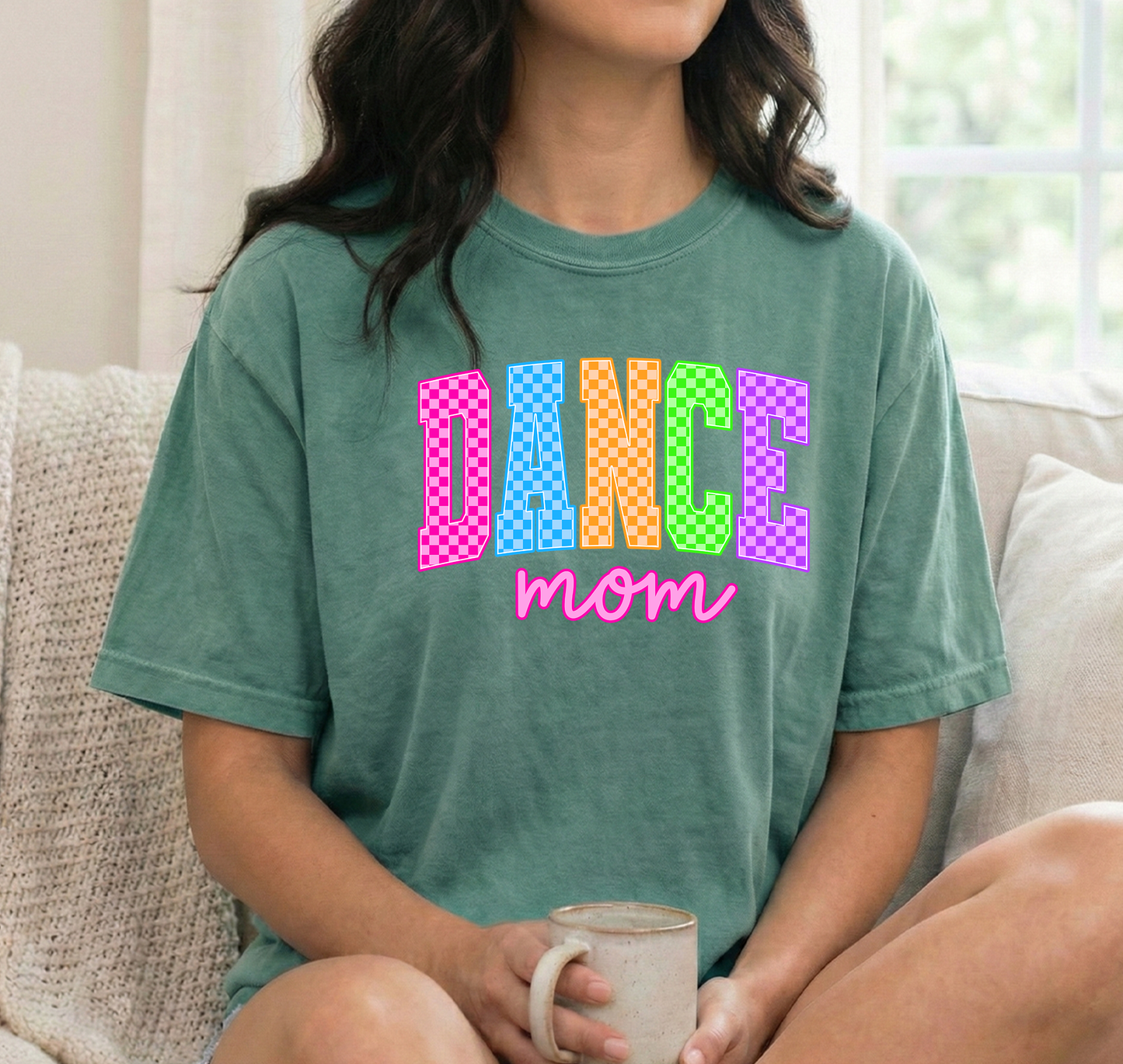 Dance mom bright checkered Light Green Unisex Comfort Colors Tshirt