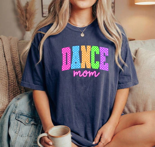 Dance mom bright checkered Navy Unisex Comfort Colors Tshirt