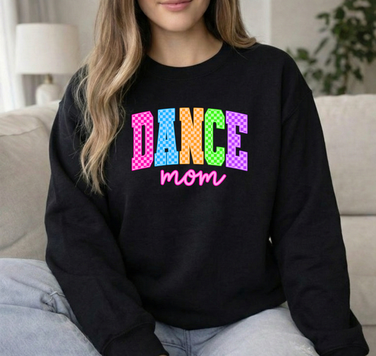 Dance mom bright checkered Black Unisex Crew Gildan Sweatshirt