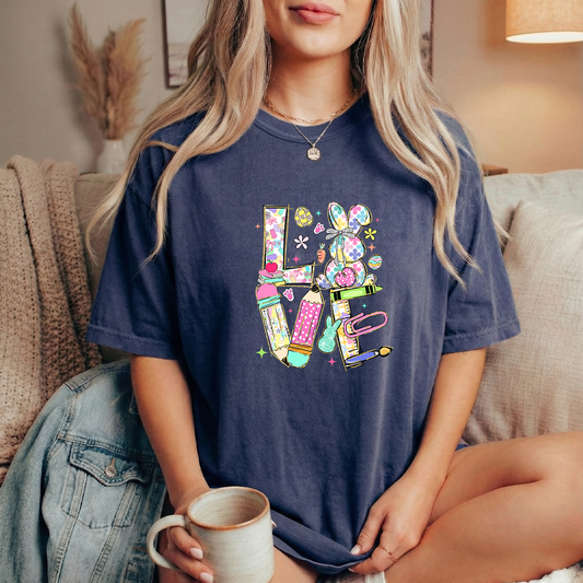 Easter Love Teacher Navy Tshirt
