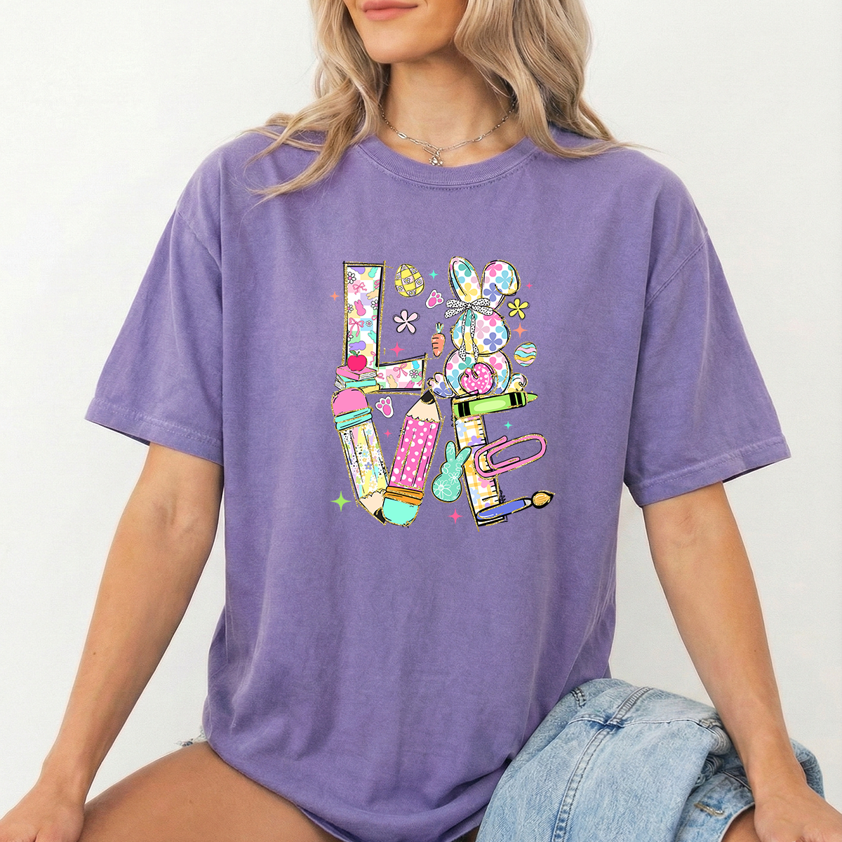 Easter Love Teacher Violet Tshirt
