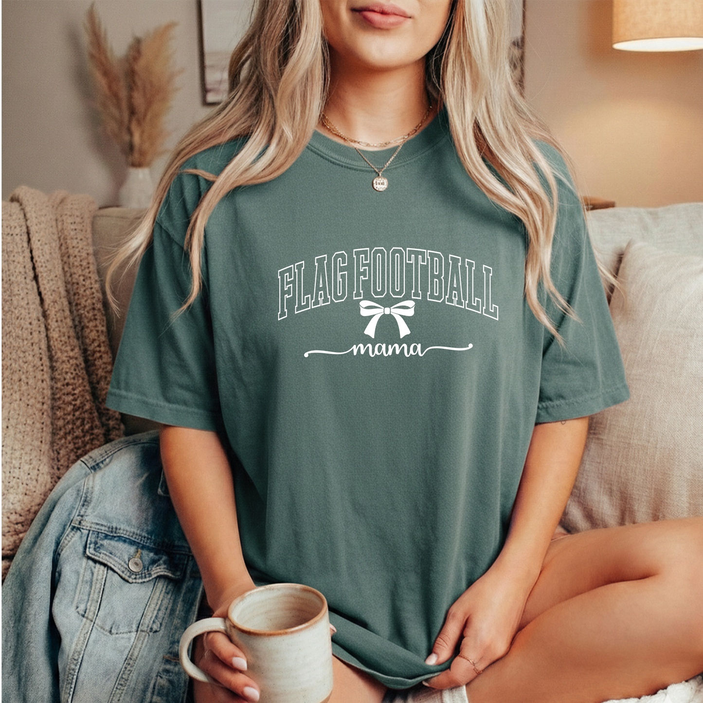 Flag Football Mama Unisex Blue Spruce Comfort Colors Tshirt