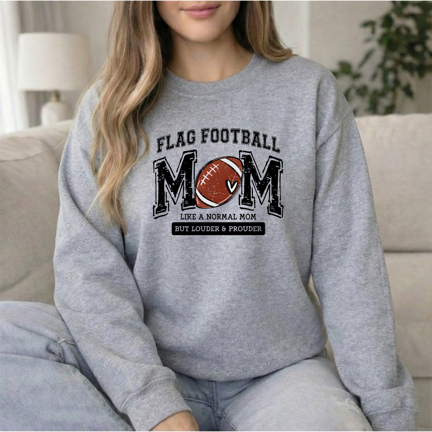 Flag Mom Unisex Sports Grey Gildan Crewneck Sweatshirt