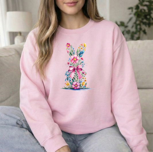 Floral Bunny Light Pink Crew Sweatshirt