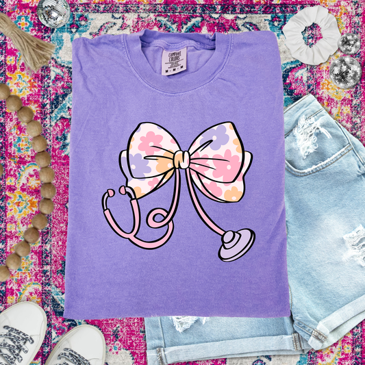 Floral Stethoscope Violet Tshirt