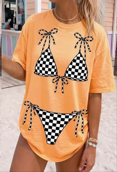 Black and white bikini unisex neon cantaloupe comfort colors T-shirt