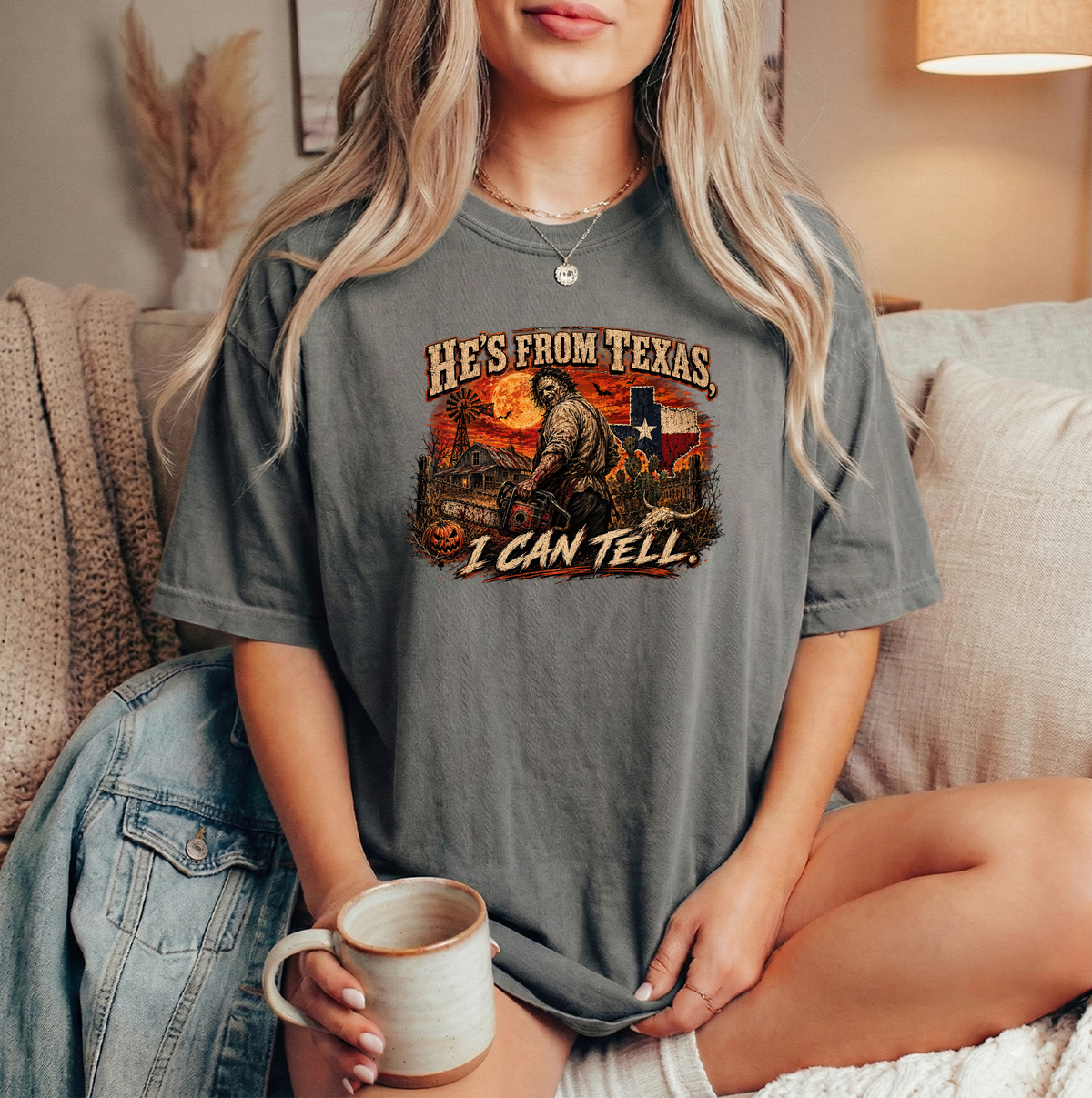 He's from Texas Unisex Comfort Colors Gray Tshirt