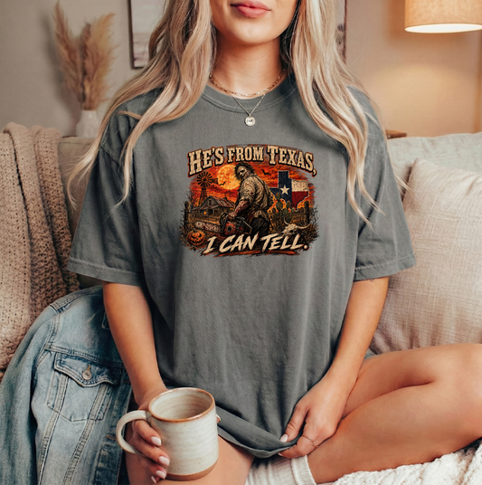 He's from Texas Unisex Comfort Colors Gray Tshirt