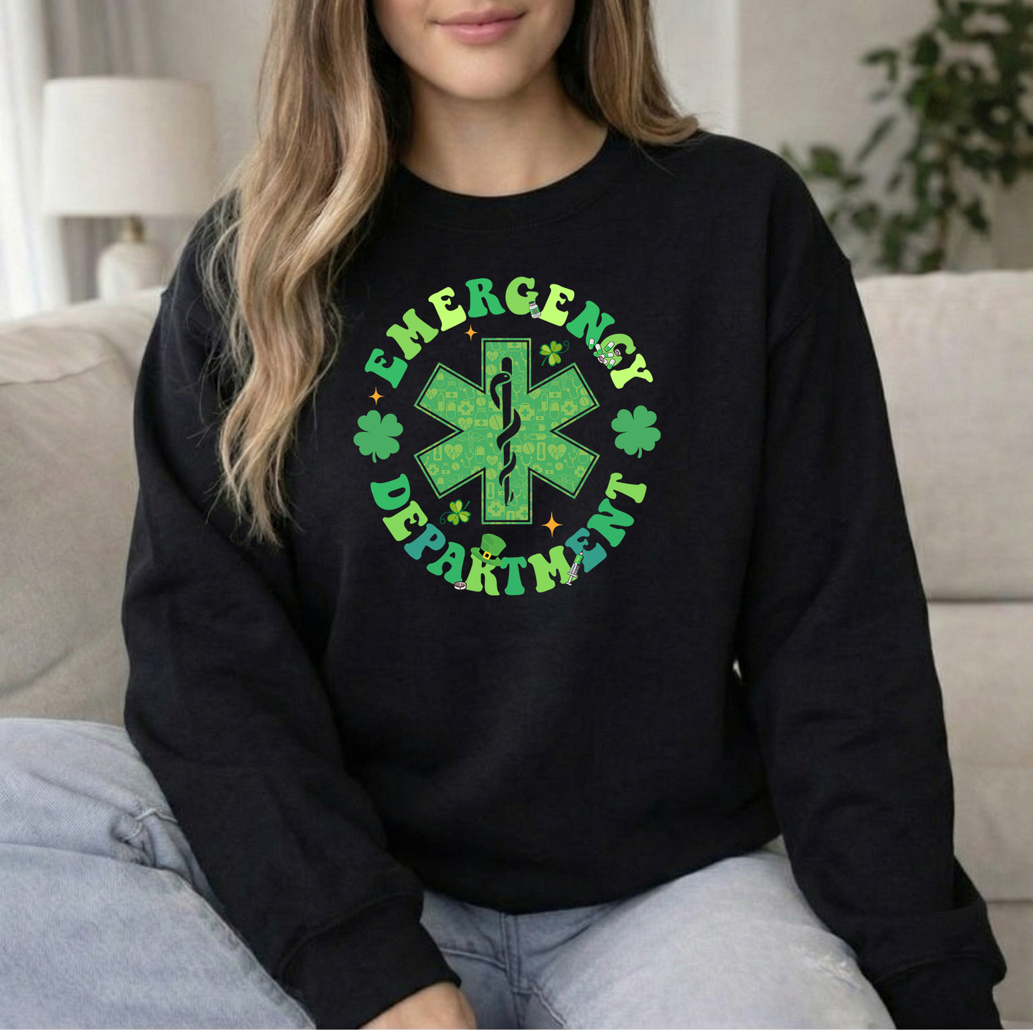 St Pats ER black crew sweatshirt