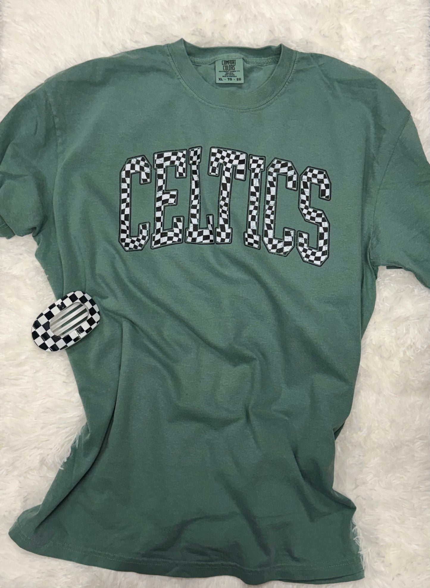 Celtics Checkered Light Green Unisex Comfort Colors T-shirt