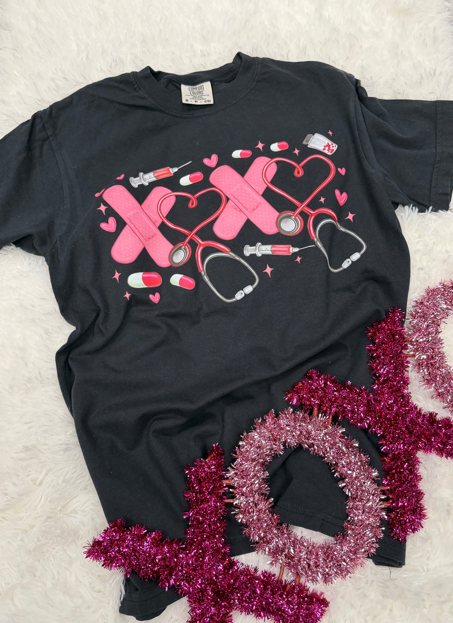 Nurse Valentines black T-shirt