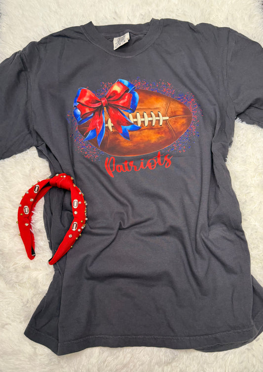 Red & Blue Bow Patriots Football Graphite T-shirt