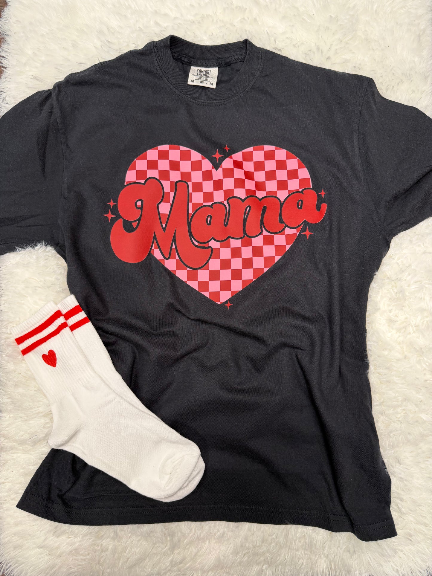 Mama Heart Checkered black T-shirt