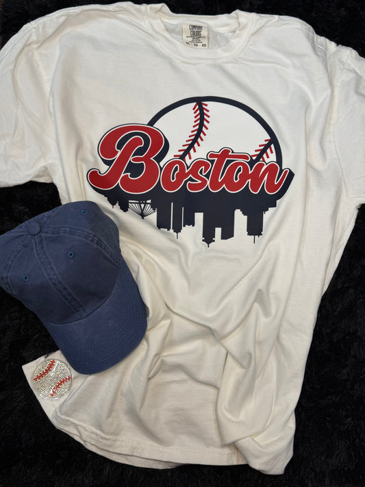Boston Silhouette White Baseball T-shirt