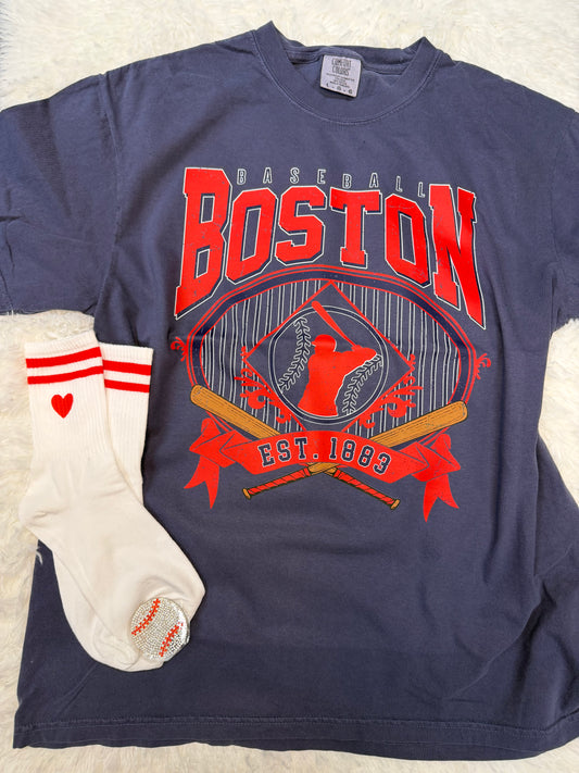 Boston Baseball Denim Blue T-shirt