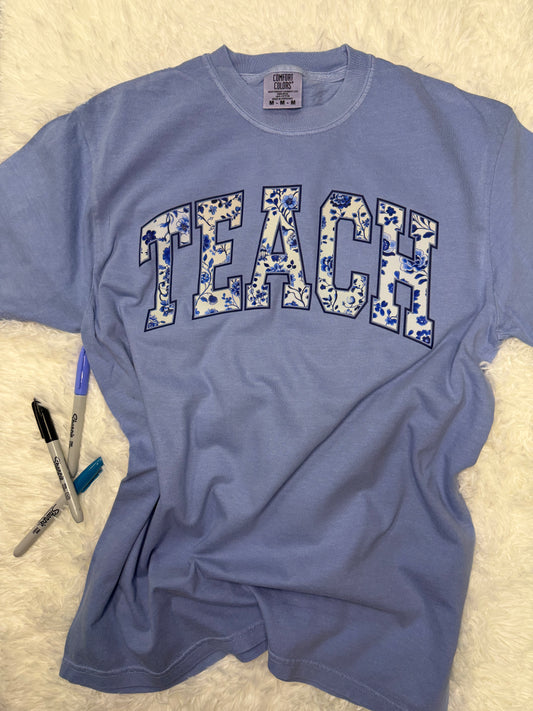 Teach Floral Washed Denim Tshirt