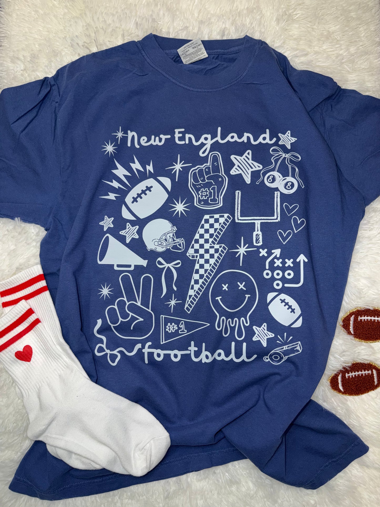 New England football graphic China Blue Tshirt