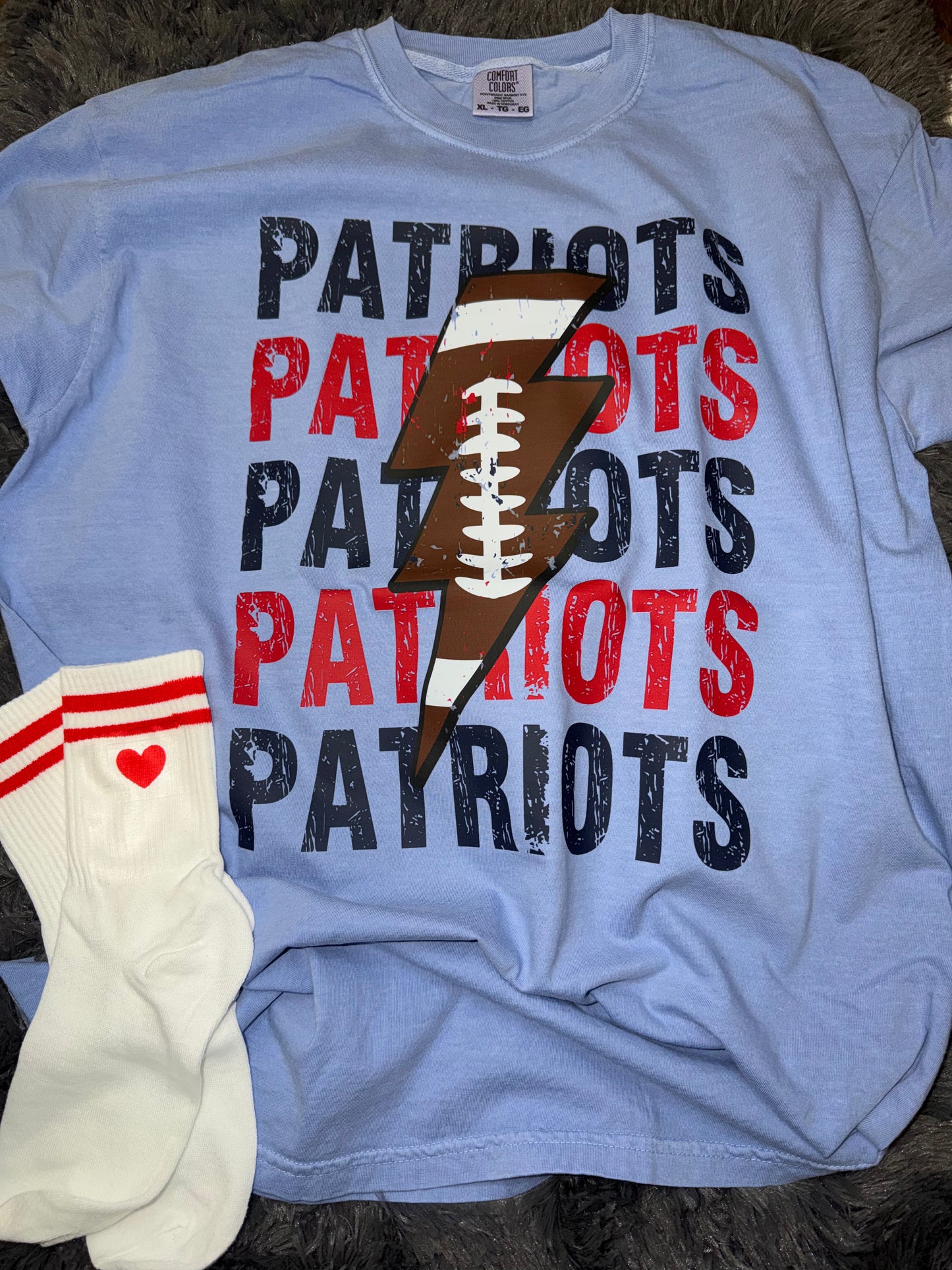 Patriots Lightening Bolt Washed Denim Tshirt