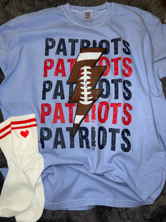 Patriots Lightening Bolt Washed Denim Tshirt