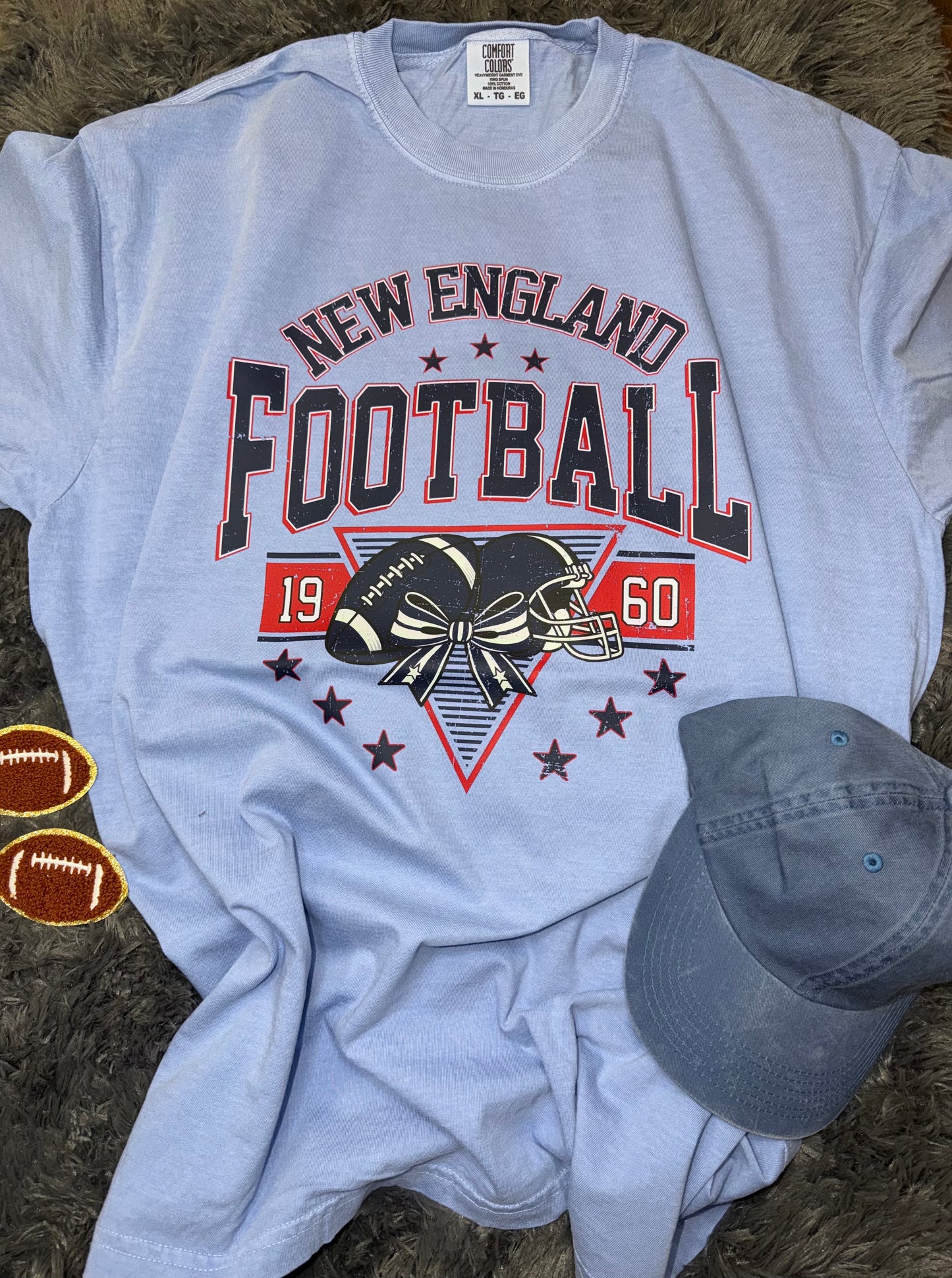 New England Football Washed Denim Tshirt