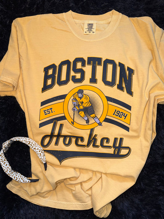Boston hockey mustard t shirt