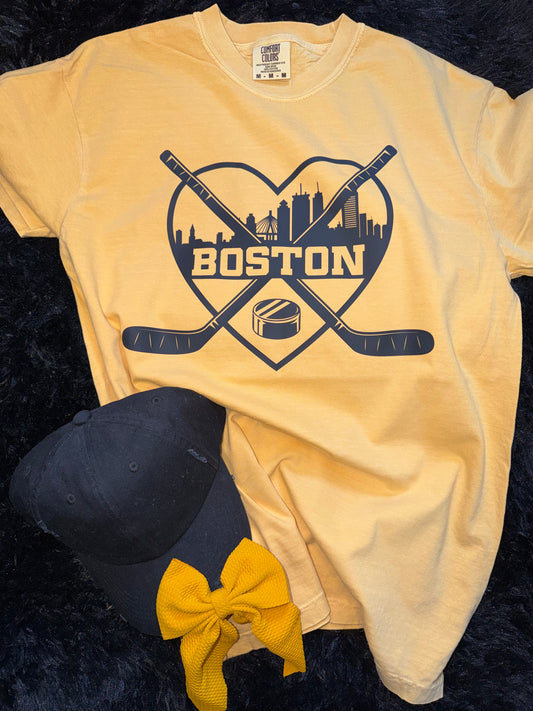 Boston heart Mustard Tshirt