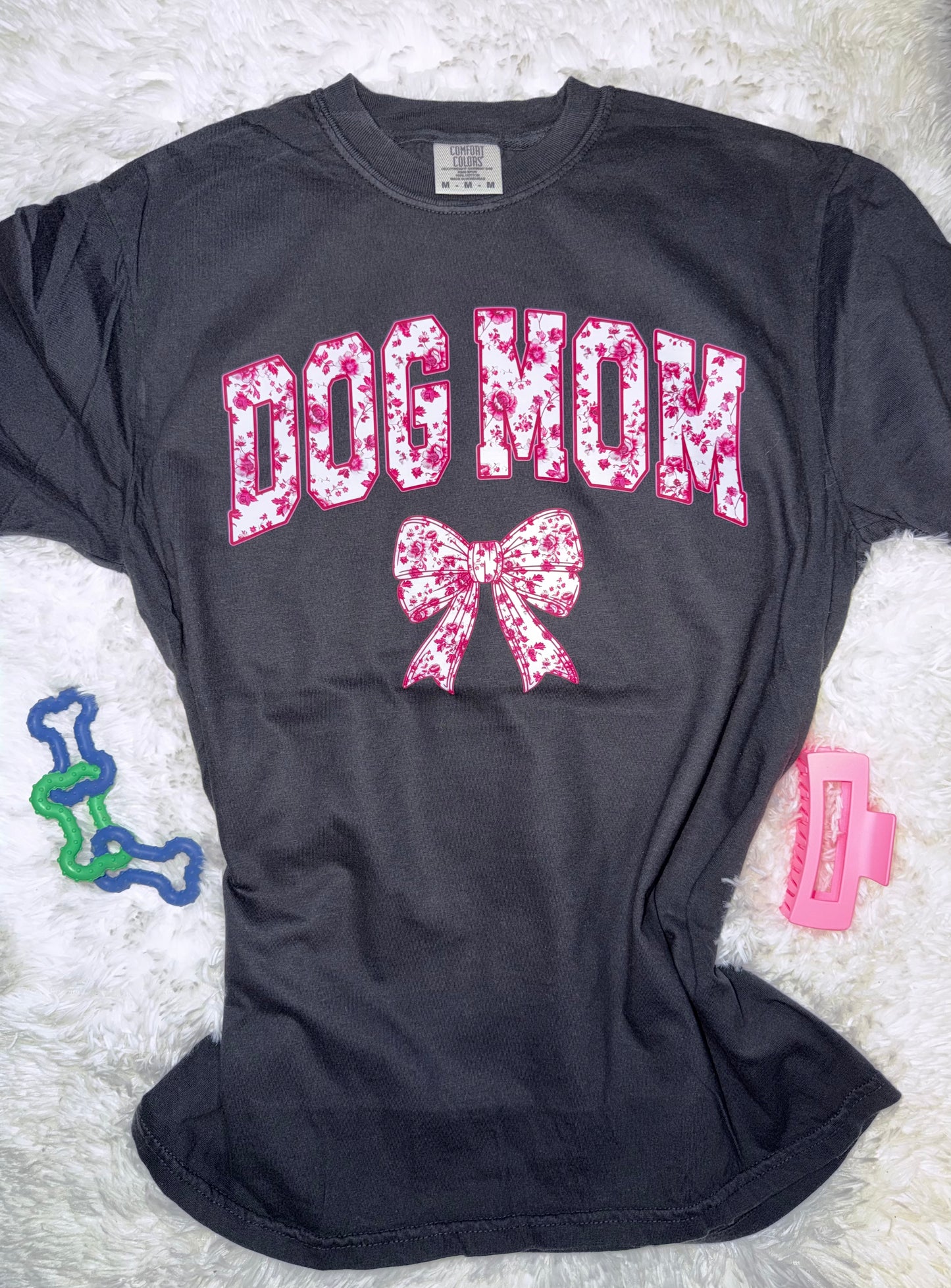 Pink Floral Dog mom black Tshirt