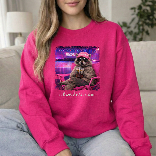 I live here DC Heliconia Unisex Gildan Crewneck Sweatshirt