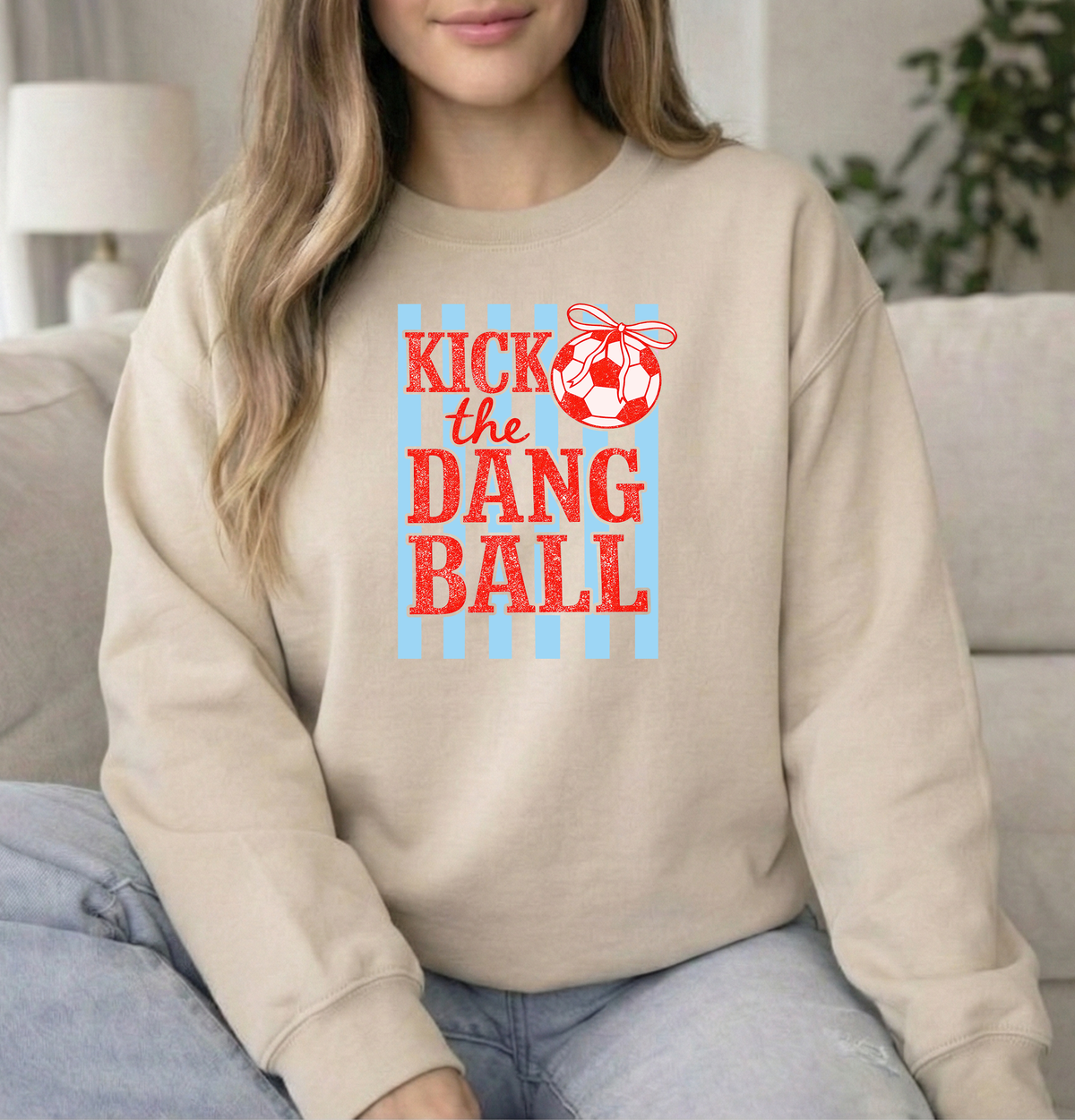 Kick Soccer Unisex Sand Gildan crewneck sweatshirt