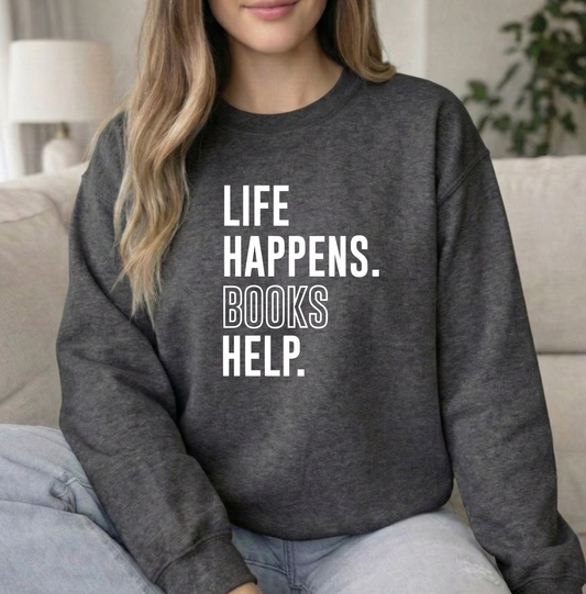 Life happens Graphite Heather Unisex Crewneck Sweatshirt