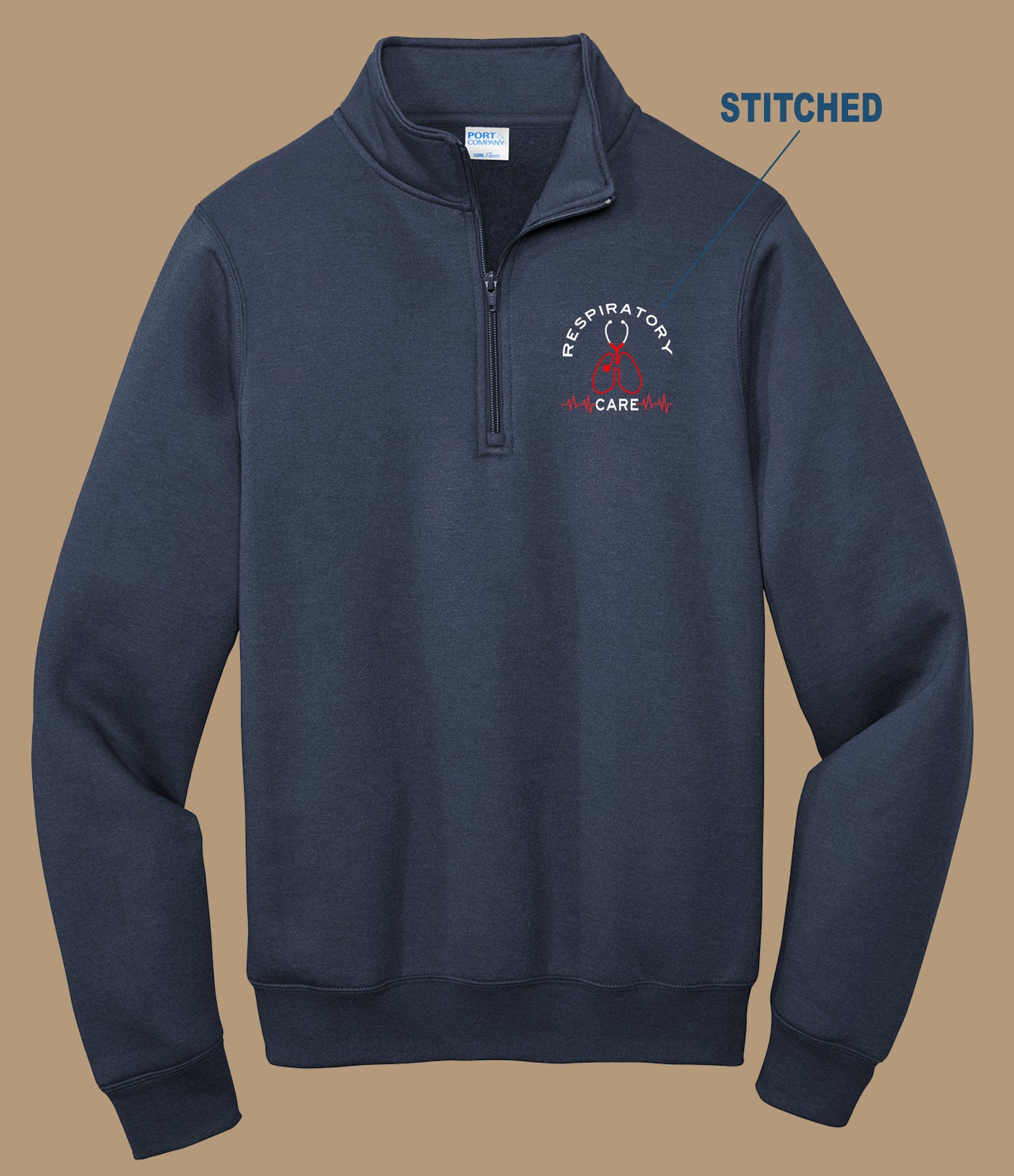 Resp. Care Port & Co. Embroidered 1/4 zip Fleece Pullover