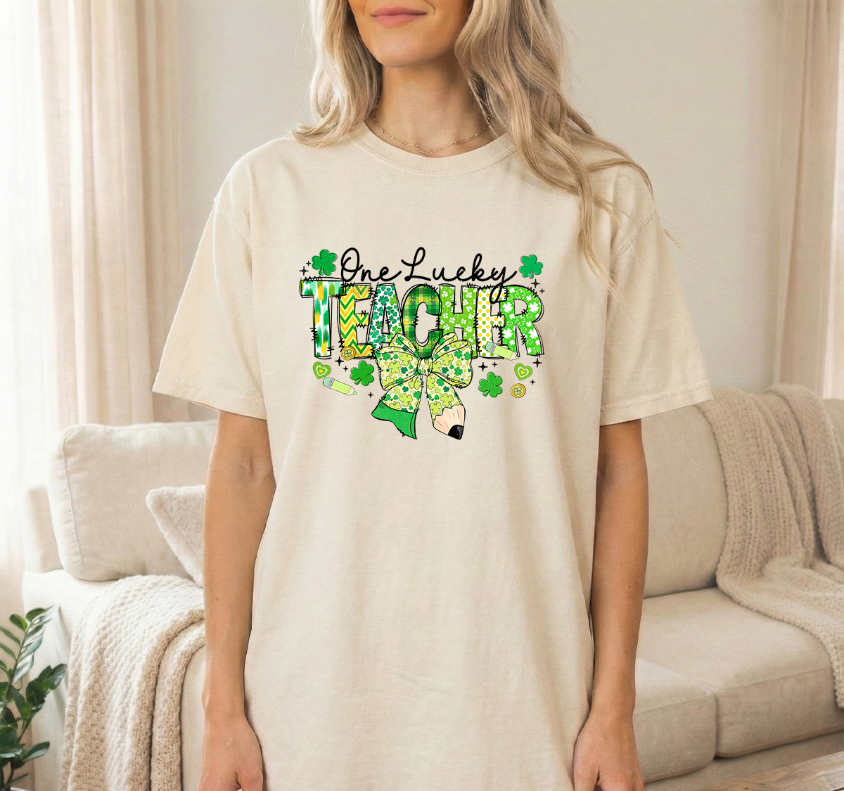Lucky Teacher Ivory Tshirt