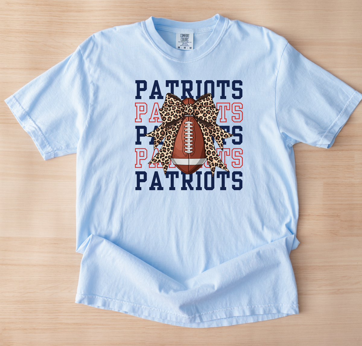 Patriots Leopard Ball Unisex Comfort Colors Hydrangea Tshirt