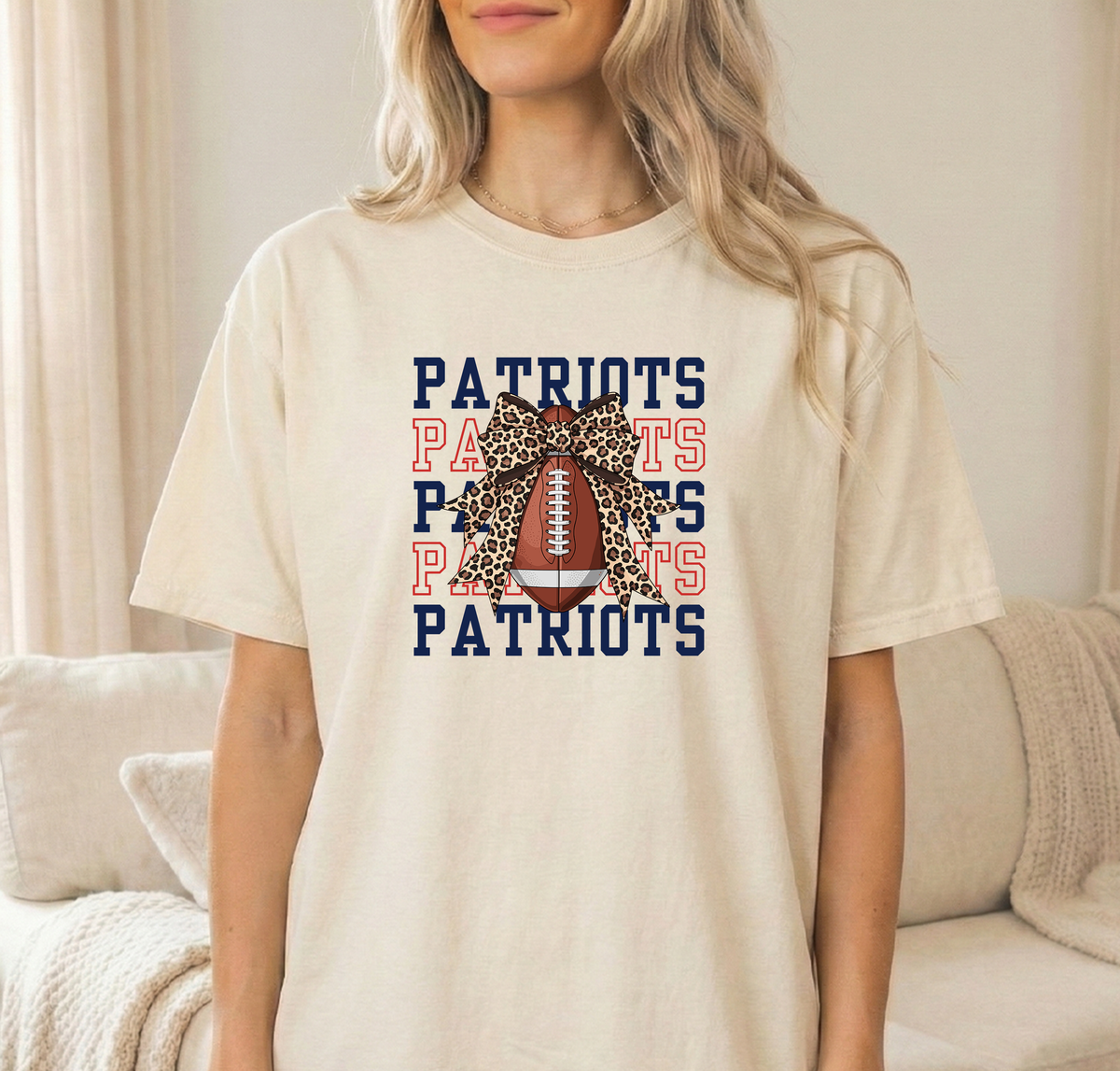 Patriots leopard ball unisex comfort colors ivory t shirt
