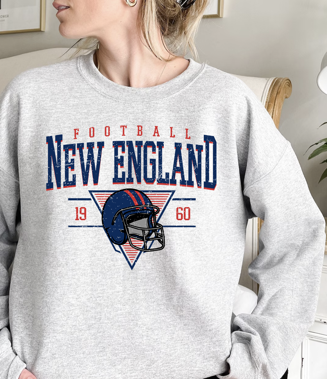Retro New England Football Sports Grey Crewneck