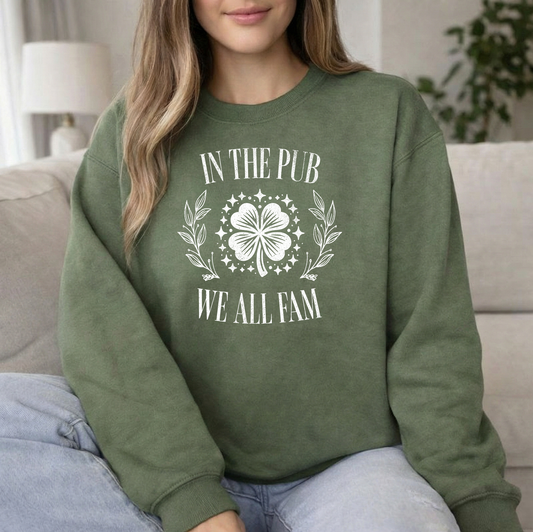 In the pub white military green crew sweatshirt